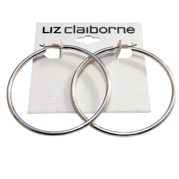 Liz Claiborne Big 2 1/8" Tube Hoops Pierced Stud Earrings Silver Tone - Picture 4 of 7
